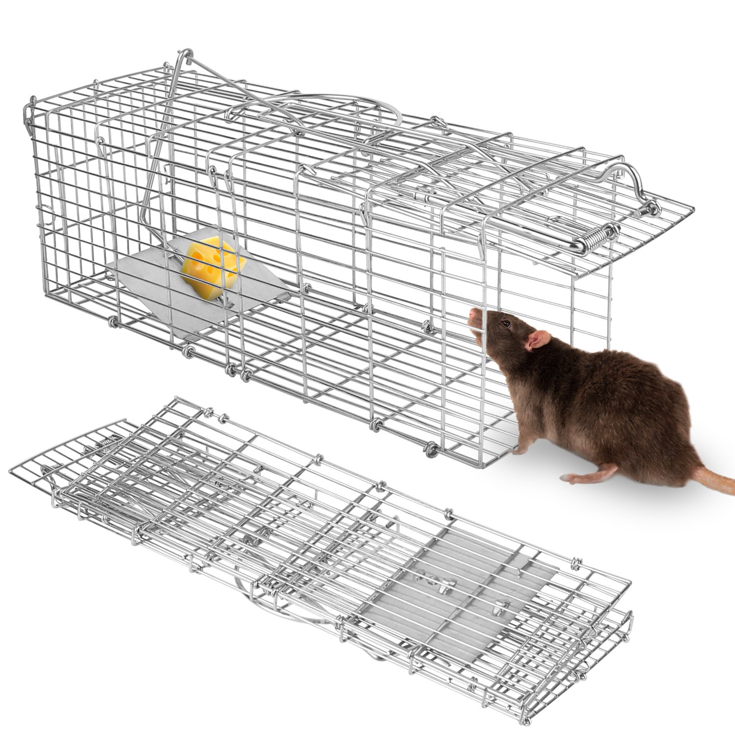 Foldable Rat Trap Cage Humane Live Rodent Trap Cage Galvanized Iron Mice Mous...