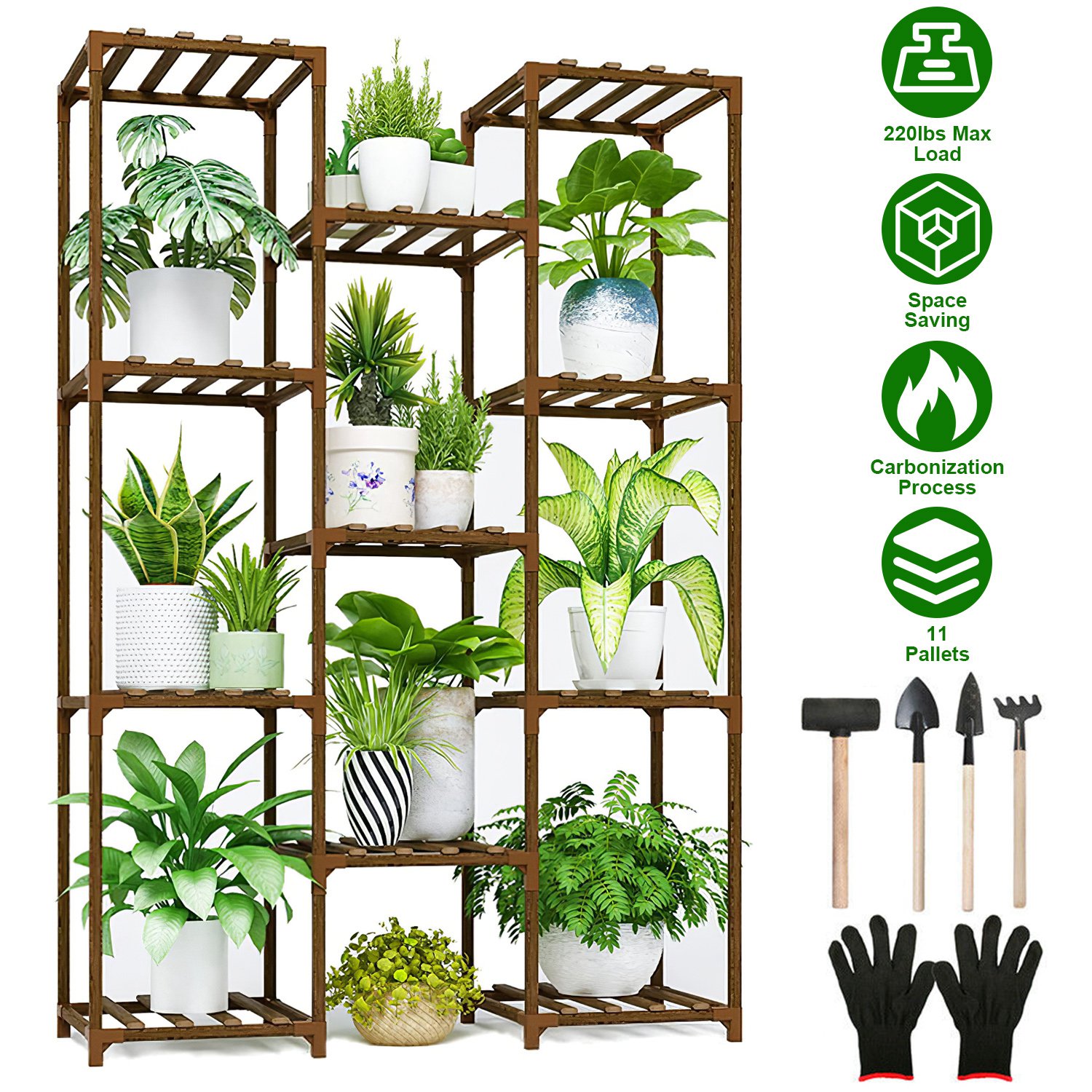 Multi-tier Wooden Plant Stand 11 Potted Flower Display Shelf Rack Vase Holder...