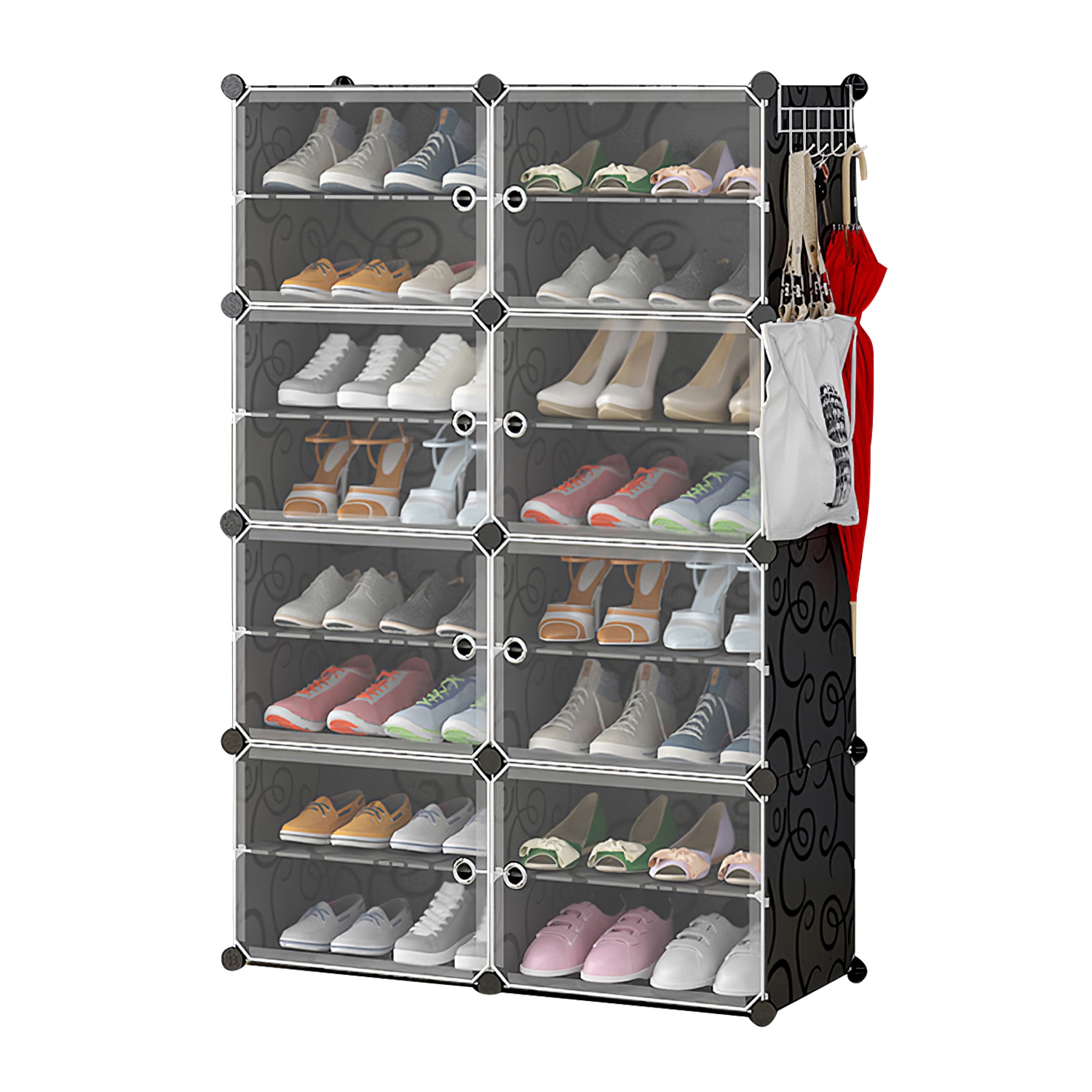 8-Tier 2-Row Shoe Rack Organizer Stackable Free Standing Shoe Storage Shelf Plastic Shoe Cabinet Tower with Transparent Doors for Heels Boots Slippers 8-Tier 2-Row Shoe Rack Organizer Stackable Free Standing Shoe Storage Shelf Plastic Shoe Cabinet Tower with Transparent Doors for Heels Boots Slippers