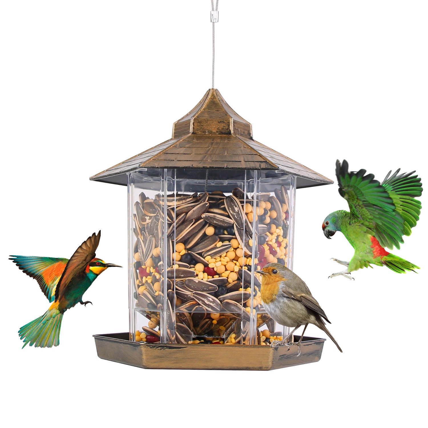 Hanging Gazebo Wild Bird Feeder Outdoor Bird Seed Station with Large Capacity 6 Feeder Ports for Garden Patio Park Weatherproof Easy To Refill Hanging Gazebo Wild Bird Feeder Outdoor Bird Seed Station with Large Capacity 6 Feeder Ports for Garden Patio Park Weatherproof Easy To Refill