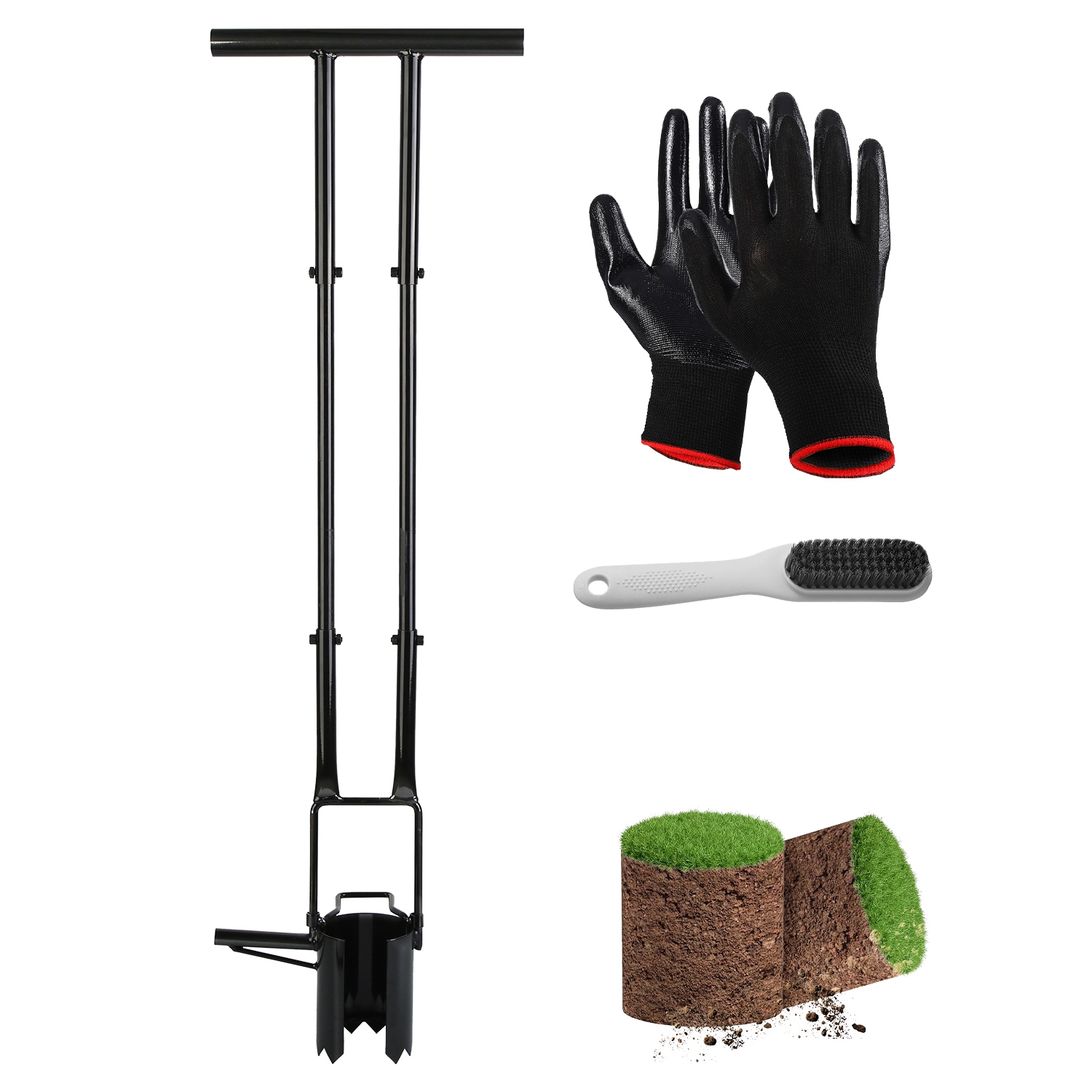 5 In 1 Bulb Planter Tool Long Handle Gardening Bulb Transplanter with Gloves Brush Serrated Base Dual Pedal Digging Holes to Plant Tulips Iris Daffodi 5 In 1 Bulb Planter Tool Long Handle Gardening Bulb Transplanter with Gloves Brush Serrated Base Dual Pedal Digging Holes to Plant Tulips Iris Daffodi