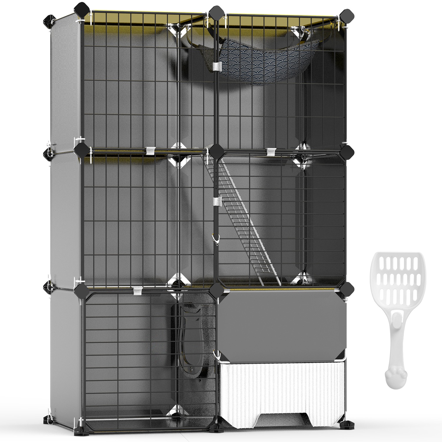 3 Tier Cat Cage Indoor with Litter Box Hammock Detachable Metal Wire Cat Kennel Cat House Cat Enclosure with Ladder for 1-2 Kittens 3 Tier Cat Cage Indoor with Litter Box Hammock Detachable Metal Wire Cat Kennel Cat House Cat Enclosure with Ladder for 1-2 Kittens