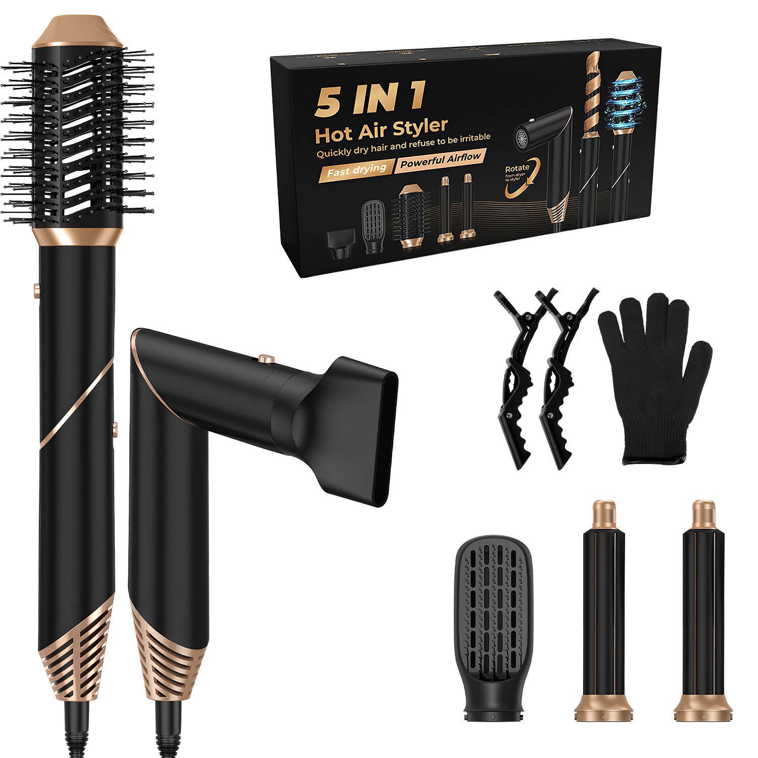 5 In 1 Hot Air Styler Straightener Curler Dryer Automatic Wrap Styler Hair Dr...