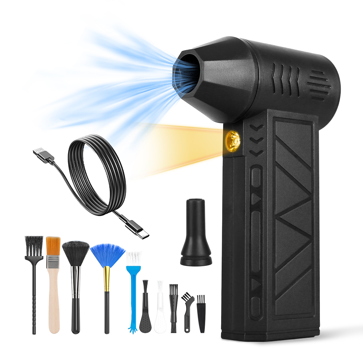 Compressed Air Duster with LED Light Up to 150000RPM Speed for PC Keyboard Cleaning High Speed Rechargeable Cordless Air Blower with 4 Speeds for Home Compressed Air Duster with LED Light Up to 150000RPM Speed for PC Keyboard Cleaning High Speed Rechargeable Cordless Air Blower with 4 Speeds for Home