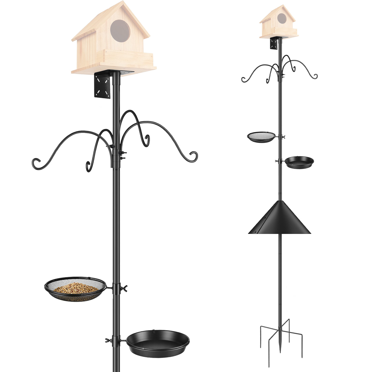 94Inch Squirrel Proof Bird Feeder Pole Heavy-Duty Bird House Pole Outdoor Bird Feeding Station with 5 Adjustable Heights 4 Shepherd Hooks Top & Side 94Inch Squirrel Proof Bird Feeder Pole Heavy-Duty Bird House Pole Outdoor Bird Feeding Station with 5 Adjustable Heights 4 Shepherd Hooks Top & Side