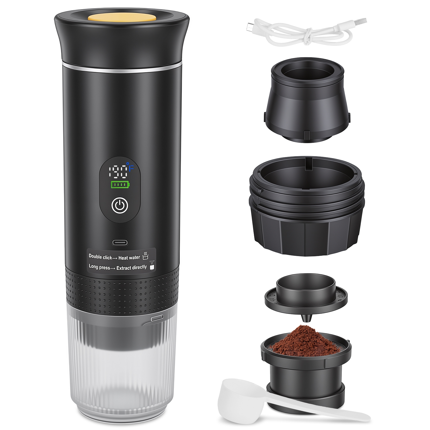 3-in-1 Portable Espresso Machine Cordless Self-Heating Coffee Maker with 7500mAh Battery 90℃/194℉ Heating 20Bar Pressure Anti-Dry Burn Fit for Ground 3-in-1 Portable Espresso Machine Cordless Self-Heating Coffee Maker with 7500mAh Battery 90℃/194℉ Heating 20Bar Pressure Anti-Dry Burn Fit for Ground
