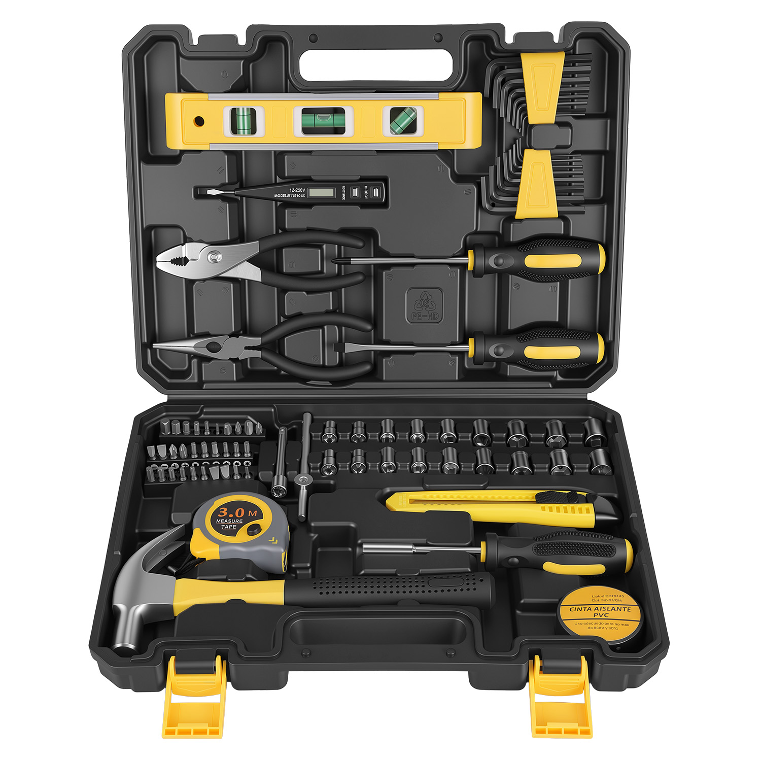 78PCS Home Tool Set with Hammer, Pliers, Screwdriver Bits, Sockets, Measuring Tape and Utility Knife, General Household Repair Tool Kit with Portable 78PCS Home Tool Set with Hammer, Pliers, Screwdriver Bits, Sockets, Measuring Tape and Utility Knife, General Household Repair Tool Kit with Portable