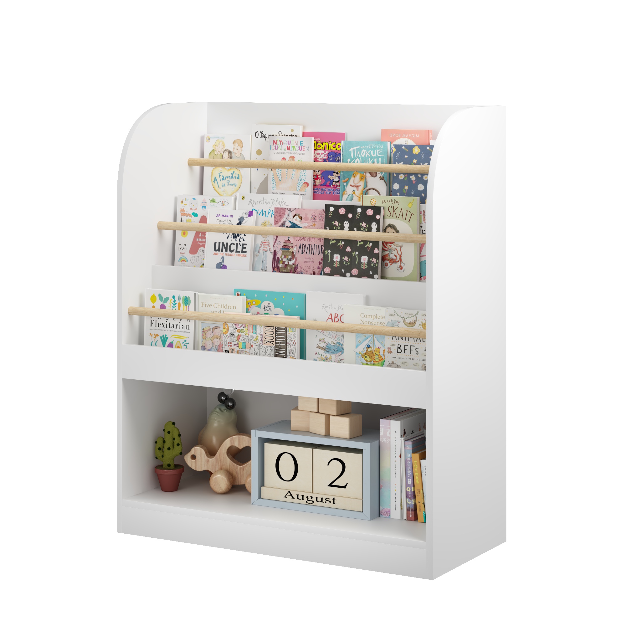 Kids Bookshelf with Open Storage, 3-Tier Front-Facing Children’s Bookcase, Wooden Book Display Shelf and Toy Organizer for Toddlers, Playroom, Bedroo