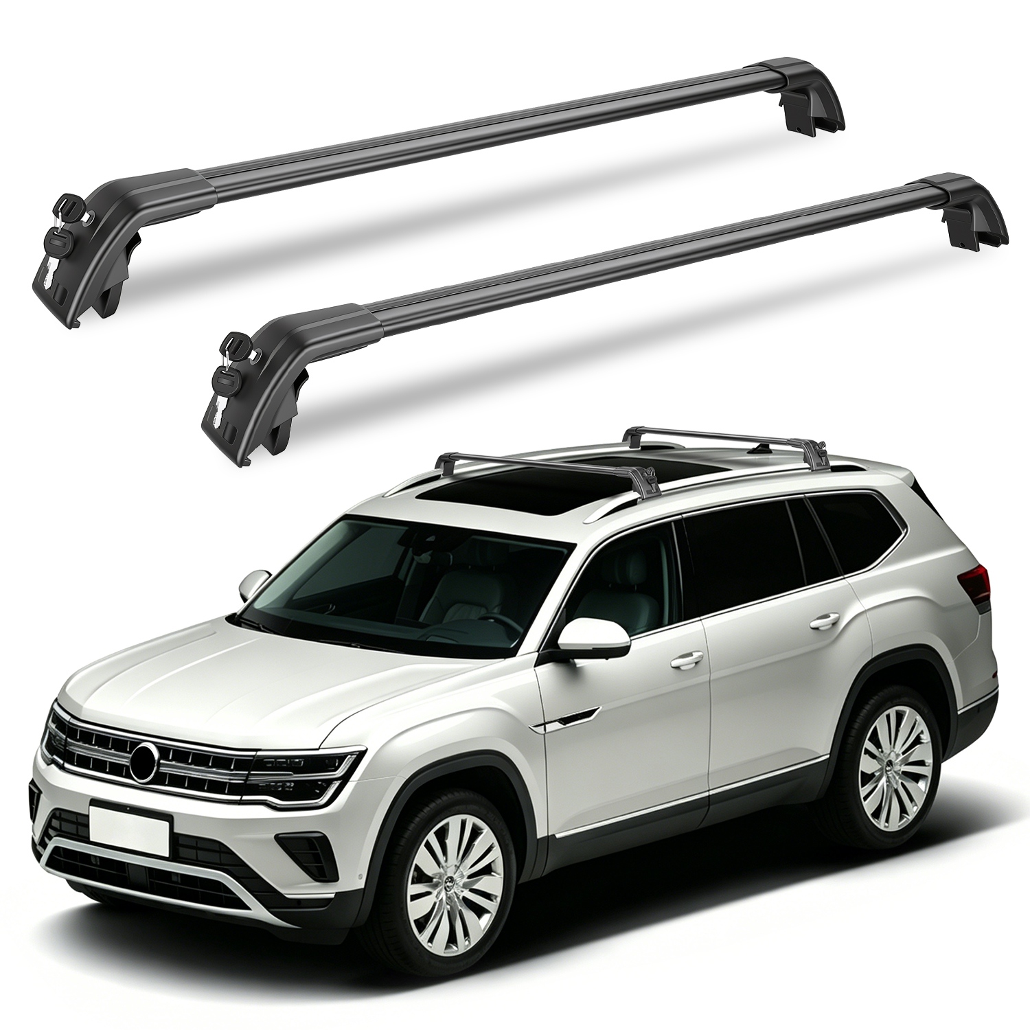 Roof Rack Cross Bars Fit for Volkswagen Atlas 2022-2026 with Factory Raised Side Rails Lockable Aluminum Roof Rack Crossbars With Locks Anti-Theft Car Roof Rack Cross Bars Fit for Volkswagen Atlas 2022-2026 with Factory Raised Side Rails Lockable Aluminum Roof Rack Crossbars With Locks Anti-Theft Car