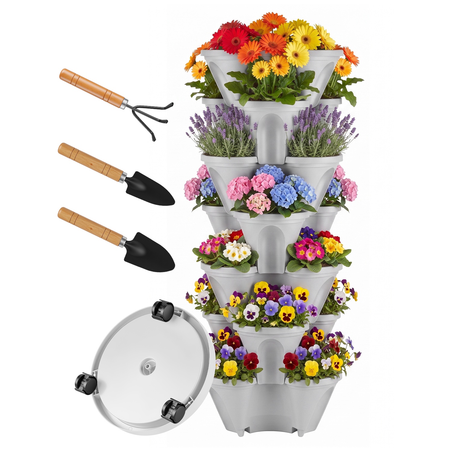 7 Tier Stackable Vertical Planter with Wheels Strawberry Planter Tower Space Saving Garden Planter with Drainage System Rolling Herb Flower Vegetable 7 Tier Stackable Vertical Planter with Wheels Strawberry Planter Tower Space Saving Garden Planter with Drainage System Rolling Herb Flower Vegetable