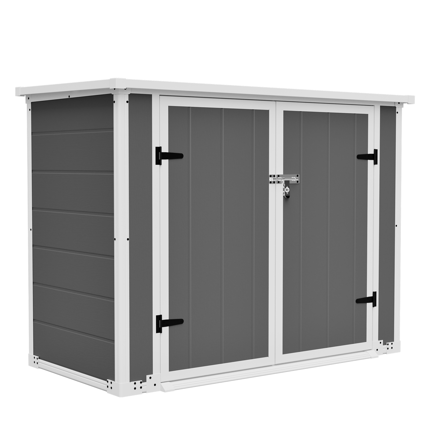4.6×2.4 FT Resin Outdoor Storage Shed with Hydraulic Lid & Ramp Lockable Horizontal Storage Cabinet for Garden Tools Firewood Outdoor Supplies and Pet