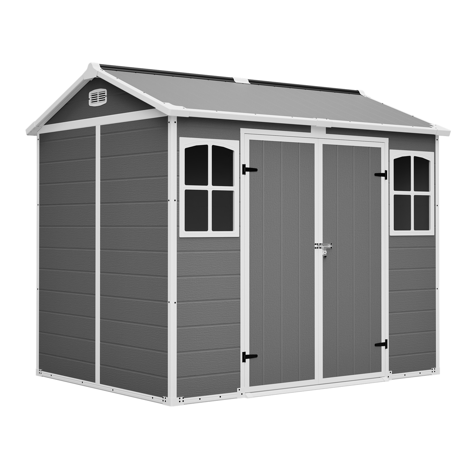 8x6FT Resin Outdoor Storage Shed with Floor Lockable Garden Shed with 2 Windows Ventilation & Sloped Roof Weather-Resistant for Garden Tools Lawn Equi 8x6FT Resin Outdoor Storage Shed with Floor Lockable Garden Shed with 2 Windows Ventilation & Sloped Roof Weather-Resistant for Garden Tools Lawn Equi