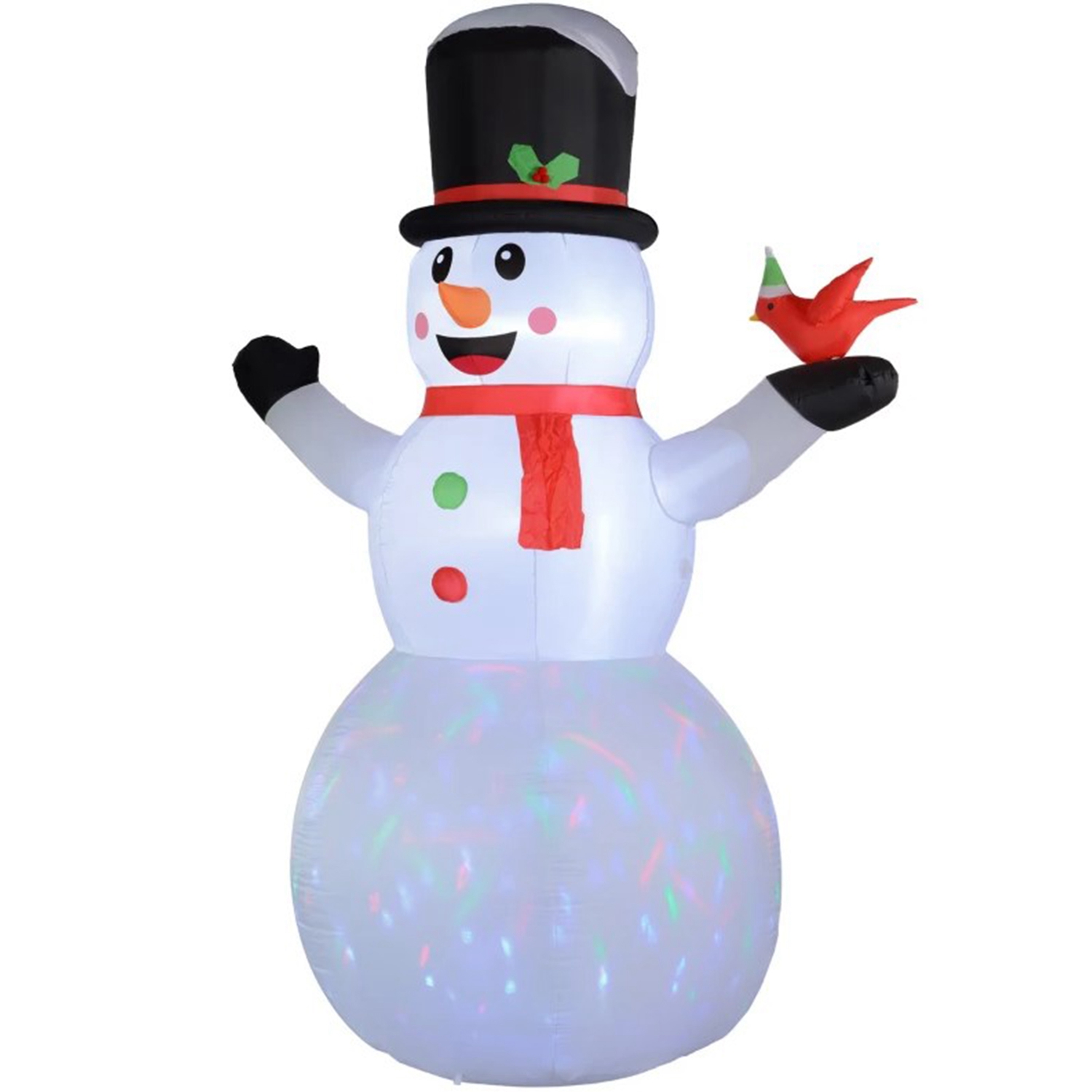 12FT Christmas Inflatable Snowman with Cardinal Bird Rotating Colorful LED Lights Giant Blow Up Snowman Outdoor Christmas Yard Decorations with Built-