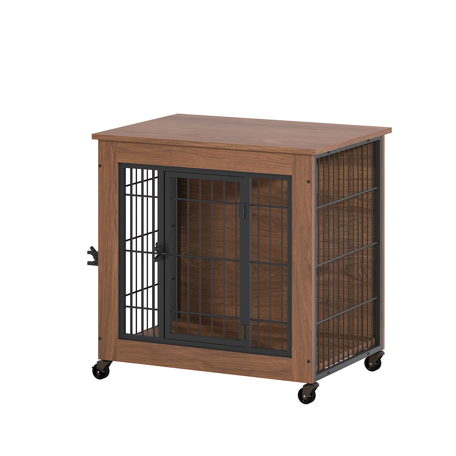 27.2″ Dog Crate Furniture with Lockable Wheels Heavy Duty Wooden Dog Kennel with 2 Doors Steel Metal Pet Cage End Table Brown Indoor Dog House for Sma 27.2″ Dog Crate Furniture with Lockable Wheels Heavy Duty Wooden Dog Kennel with 2 Doors Steel Metal Pet Cage End Table Brown Indoor Dog House for Sma